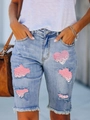 Pantaloncini bermuda in denim azzurro da donna con toppe leopardate a forma di cuore - S / Stile Cuore Leopardato (TP09162+压爱心)