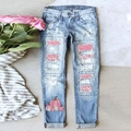 High-Waist-Jeans mit rosa Pailletten und Leoparden-Patches aus hellblauem Wasched-Denim - 3XL / Hellblau