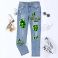 St. Patrick's Day lichtblauwe ripped jeans met rechte pijpen en klaverprint - S / Lichtblauw