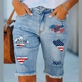 Pantaloncini di jeans chiari da donna con stampa bandiera USA per il 250° anniversario - S / Blu Chiaro (TP632602)