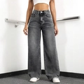 Women's vintage washed baggy wide-leg jeans in smoky grey with high waist casual style - 3XL / Black and Gray