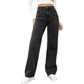 Women's vintage washed charcoal high waist wide leg straight denim jeans in a loose fit - 3XL / Black