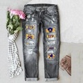 Jeans grigi usurati con toppe Sigma Gamma Rho gialle e ricami dell'anno 1922 - 3XL / Nero