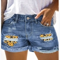 Short en jean bleu pour femme avec patchwork tournesol léopard et ourlet effiloché - 3XL / Bleu Clair Style Tournesol