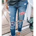 Jeans blu lavato da donna con strappi e inserti decorativi della bandiera americana - 3XL / Bandiera Blu Tinta Unita