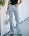 Hellblaue Straight-Leg-Jeans mit hohem Bund und klassischen Taschen für einen Casual-Look - S / Hellblau