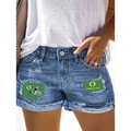 Pantaloncini di jeans casual da donna con strappi e toppe grafiche Oregon Football - 3XL / Blu con Stampa di Lettere