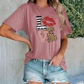 Detail of LOVE print with rose gold sequins and leopard pattern on dusty pink cotton t-shirt - S / Pink
