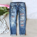 Mid-Rise Jeans in Blau mit Distressed-Look und amerikanischen Flaggen-Patches - 3XL / Amerikanische Flagge Patch Stil (TP6015)