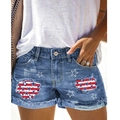 Damen Denim-Shorts in Blau mit Rissen im US-Flaggen-Design und weißen Stern-Prints - 3XL / Dunkelblau (Sternenstreifen-Patch)
