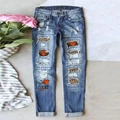 Jeans blu strappati con toppe leopardate e grafiche di basket a forma di cuore - 3XL / Cuore in Applicazione Leopardata (Stampa Basket)