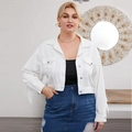 Veste en jean blanche courte grande taille avec manches à franges pour femmes - 1XL / Blanc