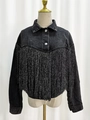 Giacca di jeans grigio scuro da donna con frange argentate lucide e taglio corto - XS / Nero
