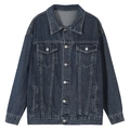 Veste en jean bleu foncé coupe ample avec boutons métalliques et poches poitrine sur blanc - XS / Bleu foncé