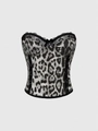 Sexy korset top met luipaardprint, zwarte kantafwerking en een kleine strik - XS / Grijs Wit Luipaard