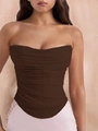 Chic brown strapless corset top with boning structure and ruched detail for women - Brown