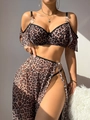 Detail view of leopard print lingerie set with metallic ring hardware and mesh details - S / Leopard Print