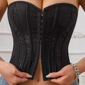 Corsetto stringivita da donna in jacquard floreale nero con chiusura frontale a ganci - XS / Nero