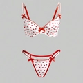 Ensemble de lingerie blanc à motifs cœurs rouges en satin avec détails en dentelle - S / Blanc avec Coeur Rouge