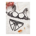 Set lingerie sexy in pizzo nero con spalline in mesh e coppe aperte - S / Nero