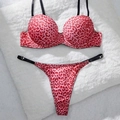Ensemble de lingerie léopard rose avec soutien-gorge push-up et string à strass - S / Bordeaux