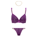 Ensemble de lingerie violette en tulle fin avec chaînes dorées sexy et string - Violet