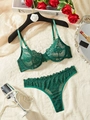 Elegantes dunkelgrünes Spitzenunterwäsche-Set mit Bügel-BH und passendem Slip - S / Grün