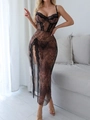 Dettaglio di lingerie leopardata in mesh con spacco alto e pizzo nero delicato - S / Stampa leopardata
