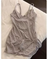 Light grey lace babydoll sleepwear with leopard mesh pattern and thin shoulder straps - S / Gray
