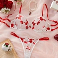 Set lingerie in mesh bianco con ricami a teschio rossi e spalline in raso lucido - S / Rosso