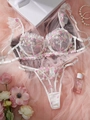 Sexy mesh lingerieset met aardbeien-bloemborduurwerk en verstelbare string - S / Roze