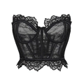 Plus size black lace corset top with floral embroidery and supportive boning structure - XS / Black