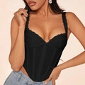 Sexy black lace trim corset top featuring structure boning and slim fit design - XS / Black