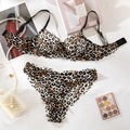 Detaillierte Ansicht des Damen-Lingerie-Sets mit Leopardenmuster, Spitze und Bügel-BH - S / Leopardenmuster