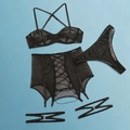 Ensemble de lingerie en maille noire avec soutien-gorge licou et porte-jarretelles - S / Noir