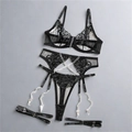 Body en dentelle noire avec chaînes en métal, broderie mesh et porte-jarretelles - S / Noir