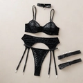 Detail von schwarzem Leoparden-Flocking auf transparentem Body mit Metallschnallen - S / Schwarz
