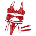 Sexy rotes Dessous-Set mit Flammenbestickung und goldenen Kettenelementen - S / Rot