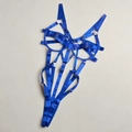Royal blue cutout bodysuit with satin straps and silver metal rings for women - S / Royal Blue