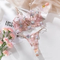 Détails de broderie florale sur un ensemble de lingerie en mesh transparent rose - S / Kaki