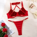 Ensemble lingerie 3 pièces en velours rouge avec soutien-gorge dos nu et string - S / Rouge