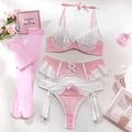 Dessous-Set für Dienstmädchen-Rollenspiele in Rosa und Weiß mit Strapshalter und Zubehör - S / Rosa