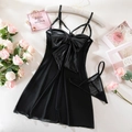 Ensemble de lingerie en résille noire avec grand nœud en satin et détails en dentelle - S / Noir