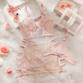 Ensemble lingerie dentelle rose avec soutien-gorge armatures sur fond de perles mesh - XL / Rose