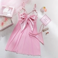 Ensemble de lingerie en tulle rose avec nœud en satin et bordure en dentelle - S / Rose