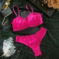 Hot pink ruched lingerie set with camisole bra and matching panties in vibrant finish - S / Top And Bottom / Rose Red