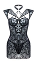 Damen Spitzen-Dessous-Set in Schwarz mit Neckholder, Push-up-Cups und Kreuzbändern - S / Schwarz (Kleid Slip)