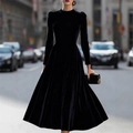 Elegantes schwarzes Samtkleid mit langen Ärmeln, Puffschultern und ausgestelltem Rock - S / Schwarz (105590)