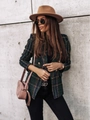 Detail of green plaid tweed blazer with embossed metal buttons and woven texture - 3XL / Dark Green