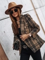 Detail of plaid tweed jacket featuring vintage metal buttons and structured shoulders - 3XL / Brown